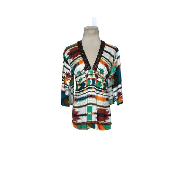 Sky vibrant colors silk 3/4 sleeves boho top size XS - Picture 11 of 14